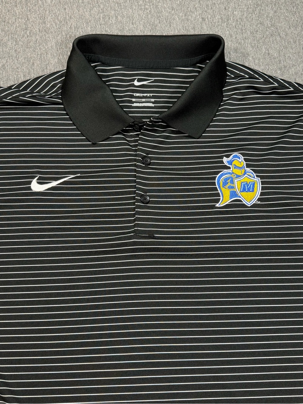 Nike Dri Fit Madonna Crusaders Polo Shirt Black Stripes Mens XL Stadium Stripe